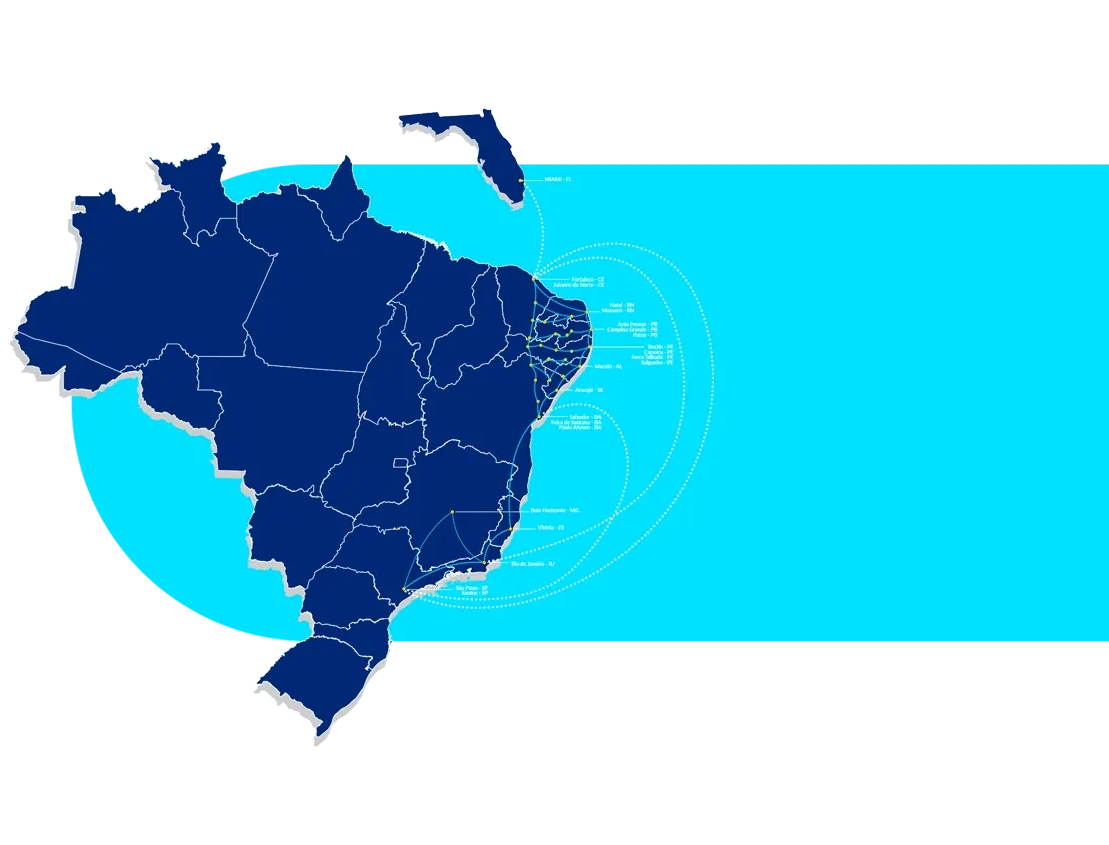 Mapa do Brasil com a cobertura da Tely